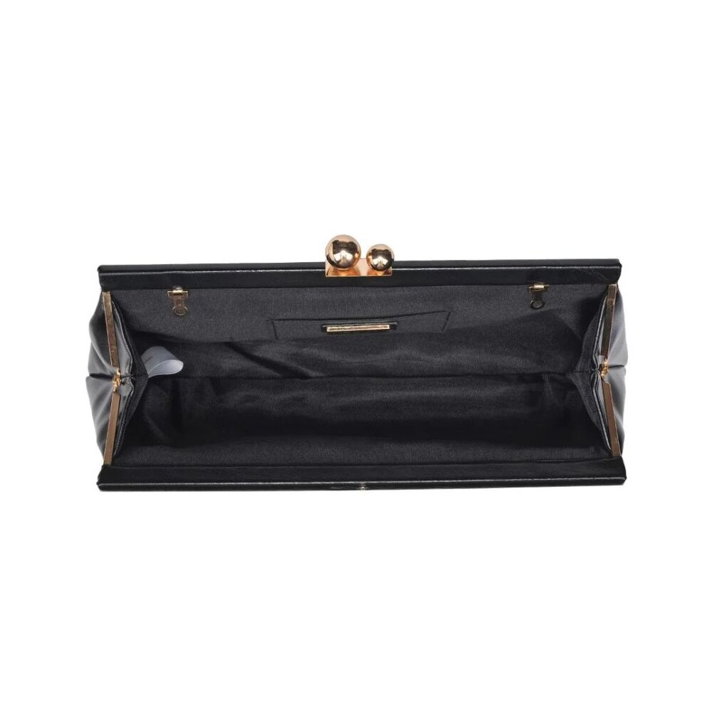 Urban Expression Elegant Women's Black Leather Kiss-lock Clasp Joplin Clutch Bag - Picture 6 of 9
